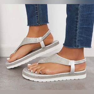Silver rhinestone women’s strap back sandals